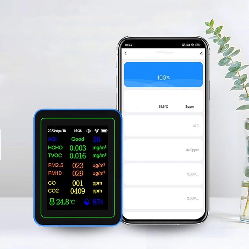 Air Quality Meter, 12 in 1 WiFi CO2 TVOC HCHO Detector, Smart Sensor Meter with LCD Screen, Ideal for Tuya APP Real Time Data (Black and Blue) - Image 3