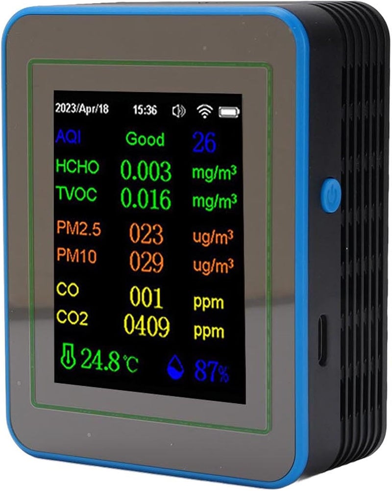 Air Quality Meter, 12 in 1 WiFi CO2 TVOC HCHO Detector, Smart Sensor Meter with LCD Screen, Ideal for Tuya APP Real Time Data (Black and Blue) - Image 2