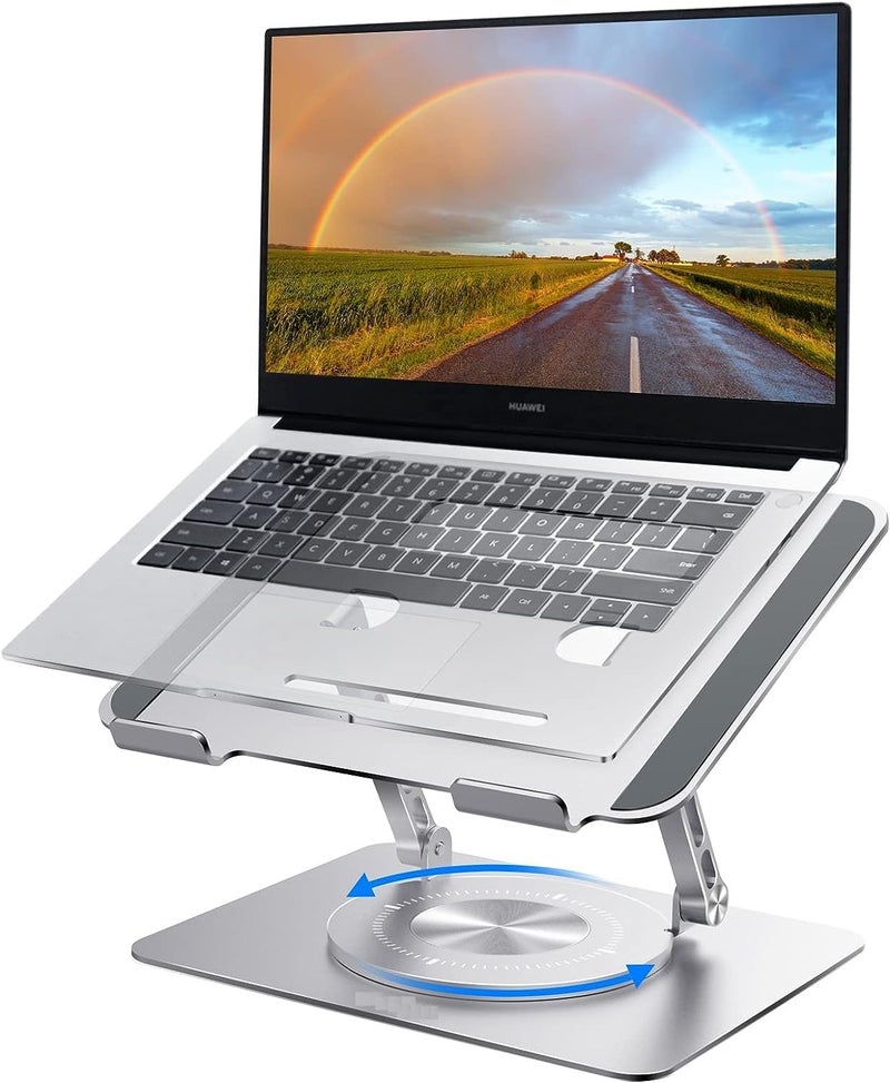 NETXE Laptop Stand 360Rotatable Base Ergonomic Height Angle Adjustable Laptop Riser for Desk with Honeycomb HeatVent Supports Up to 15KGCompatible for MacBook Air Pro Dell All Laptops Silver