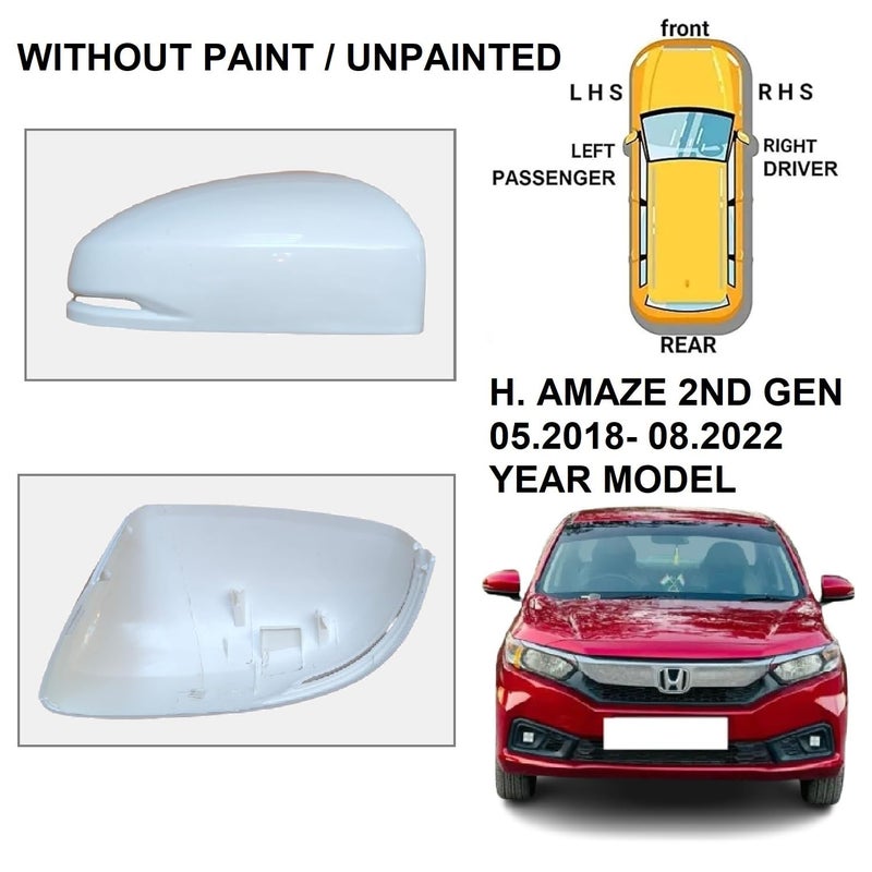 Car Styling -Side view Mirror Cover/Cap for Handa Amaze 2ND GEN, F/L Model (Year 2018-2025)- Unpainted (RIGHT DRIVER SIDE) - Image 2