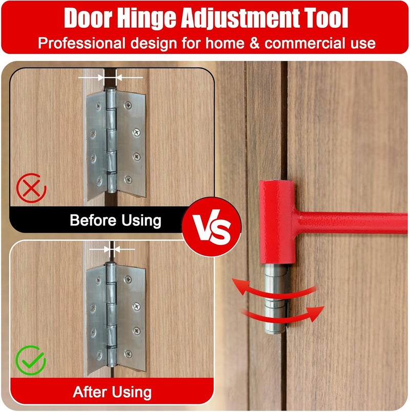ASIEIT 4 in 1 Door Hinge Adjustment Tool, Multi-Size Hinge Gap Adjustment Wrench Tool Set for Round Bolt Standard Gauge 0.53-0.97 Inch, Stainless Steel Hinge Wrench with Rubber Handle for Repair - Image 2