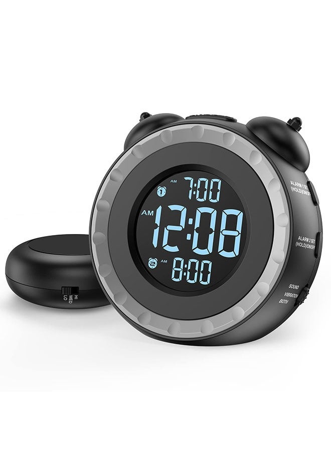 WINEENEE Loud Dual Alarm Clock with Bed Shaker - 0-100% Dimmer, Vibrating Alarm Clock for Heavy Sleepers or Hearing Impaired, Easy to Set, USB Charging Port, Snooze, Battery Backup - Image 1