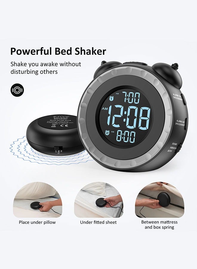 WINEENEE Loud Dual Alarm Clock with Bed Shaker - 0-100% Dimmer, Vibrating Alarm Clock for Heavy Sleepers or Hearing Impaired, Easy to Set, USB Charging Port, Snooze, Battery Backup - Image 2