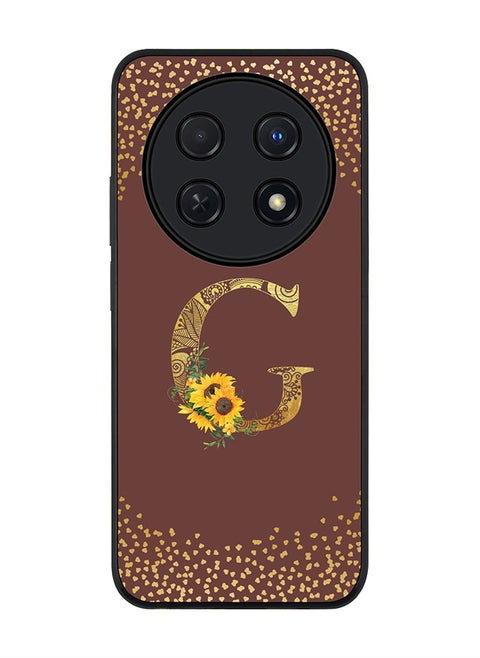 Rugged Black edge case for Huawei nova 12i 4G, Slim fit Flexible Thin Cover - Custom Monogram Initial Letter Floral Pattern Alphabet - G  (Brown )