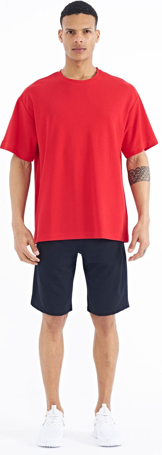 Tommy Life Red Sleeve Badge Detail Basic Oversize Men's T-Shirt - 88193  - Image 2