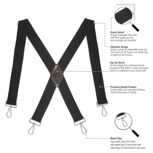 Peluche Style Secure Heavy Duty X Back 4 Hooks Suspender for Men (Strap Width- 38 mm) - Image 3