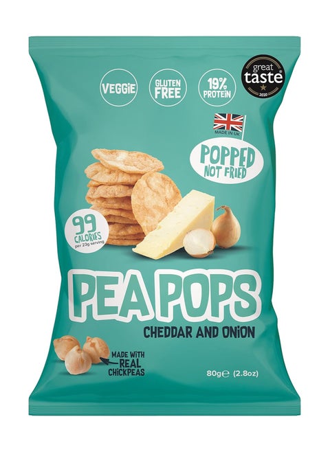 رقائق بروتين صحية من Pea Pops رقائق الحمص اللذيذة 19% بروتين ودهون أقل وقليلة السعرات الحرارية وجبن الشيدر والبصل