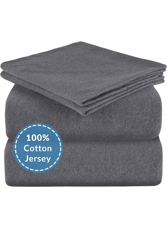 mellanni Mellanni Jersey Sheets Set - 3 Piece 100% Jersey Knit Cotton - Soft, Comfortable, All-Season Bedding - Deep Pocket T-Shirt Sheet Set (Twin, Dark Gray Heather)  - Image 1