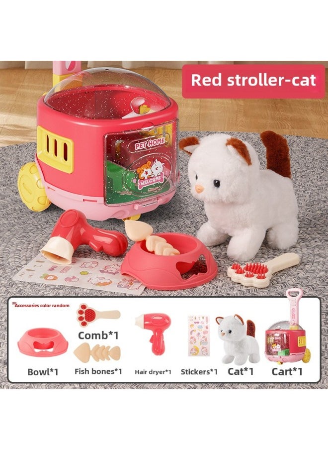 Moe Pet Big Push Box Electric Plush Pet Rabbit Kitten Dog Panda Can Walk Wagging Tail Can Call Children's Toys-Color:Red-Brown Eared Cat  - Image 1