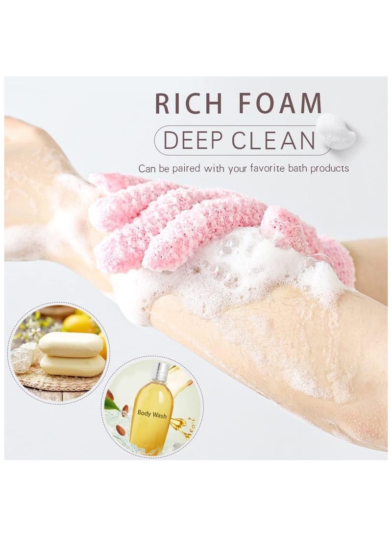 HaHaHai Shower Gloves（2 Pairs）,  Bath Gloves for Shower Natural Loofah Exfoliating Wash Gloves for Showering, Hydrotherapy, Body Scrub and Full Body Massage with Adults and Kids(2 blue, 2 pink)  - Image 2