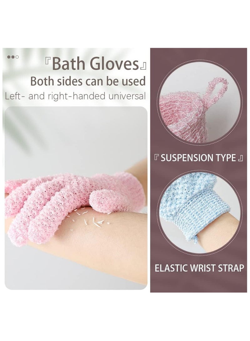HaHaHai Shower Gloves（2 Pairs）,  Bath Gloves for Shower Natural Loofah Exfoliating Wash Gloves for Showering, Hydrotherapy, Body Scrub and Full Body Massage with Adults and Kids(2 blue, 2 pink)  - Image 3
