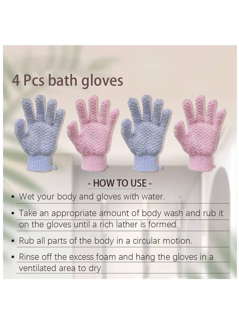 HaHaHai Shower Gloves（2 Pairs）,  Bath Gloves for Shower Natural Loofah Exfoliating Wash Gloves for Showering, Hydrotherapy, Body Scrub and Full Body Massage with Adults and Kids(2 blue, 2 pink)  - Image 5