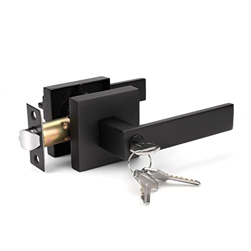KNOBWELL Exterior Door Handle Heavy Duty Keyed Entry Door Lever Set(Not Keyed Alike) Entrance Handleset, Matte Black Finish, Left or Right Handing Door Handle 2.13 lb One Lever - Image 1