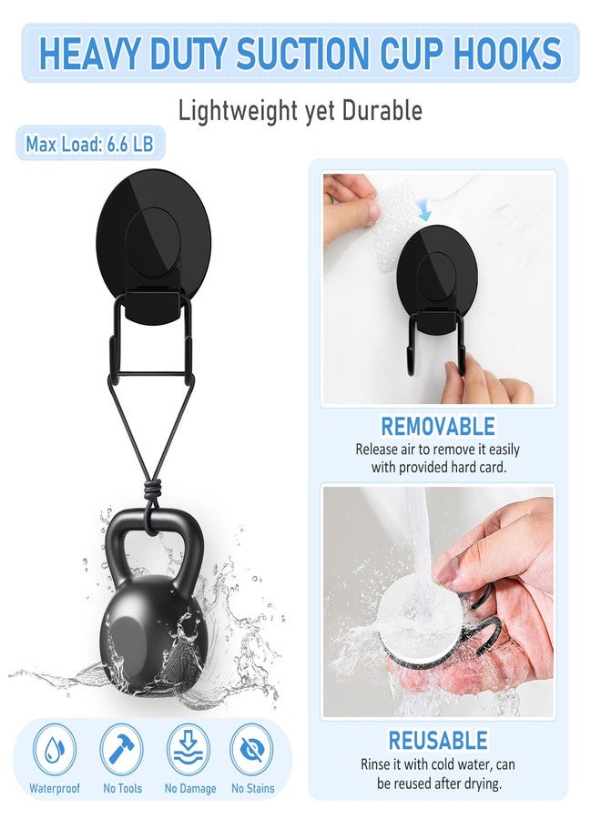 VIS'V Shower Suction Cup Hooks, Heavy Duty, Removable and Reusable, Double Hooks, Black, 2 Pcs - Image 3