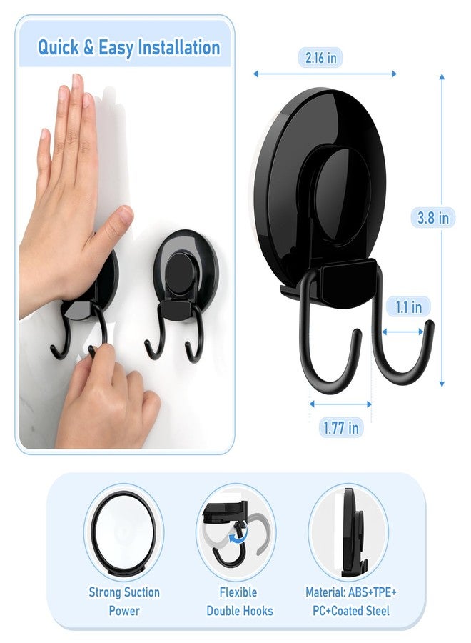 VIS'V Shower Suction Cup Hooks, Heavy Duty, Removable and Reusable, Double Hooks, Black, 2 Pcs - Image 4