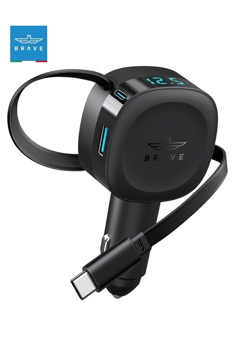 Brave Car Accessory Bundle: MagSafe Magnetic Car Phone Holder, Aluminum Alloy with Carbon Fiber Finish, 360° Rotating Dashboard Base, Powerful N52 Magnet, Adjustable Universal Car Mount for iPhones, Samsung, and Qi-Compatible Devices, 60W Retractable Car Charger with Built-in 30W USB-C Cable (80cm Length), Fast Charging Adapter with LED Display, 2 USB-C Ports and 1 USB-A Port, Type-C Car Charger for iPhones, Samsung, Tablets, and Laptops - Image 2