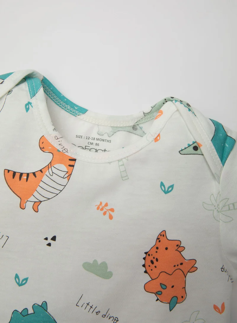 DeFacto Dinosaur Print Short Sleeve T-Shirt And Waffle Shorts 2-Piece Set