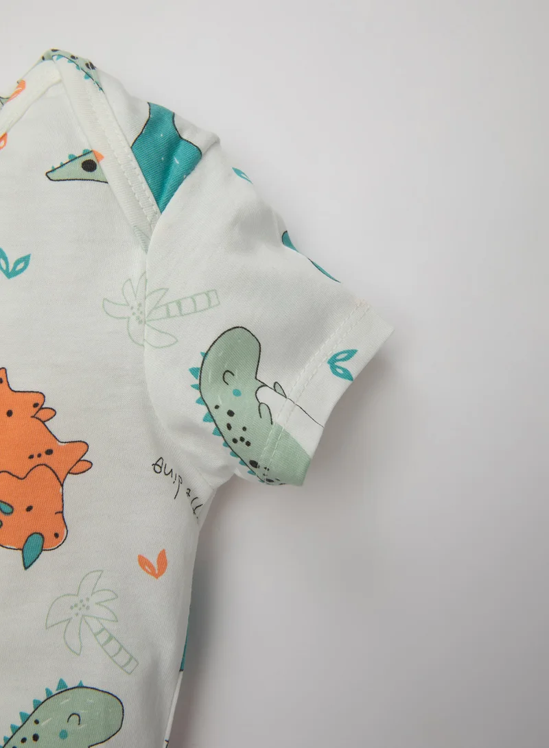 DeFacto Dinosaur Print Short Sleeve T-Shirt And Waffle Shorts 2-Piece Set