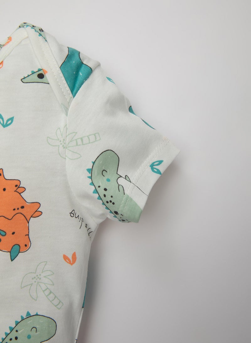 Dinosaur Print Short Sleeve T-Shirt And Waffle Shorts 2-Piece Set