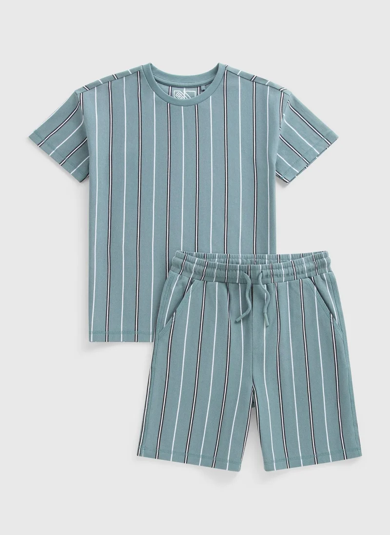 Matalan Boys Blue Striped T-Shirt & Shorts Set