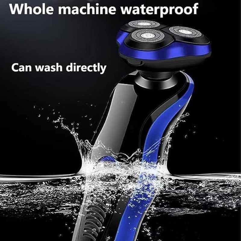 لينجي ماكينات حلاقة كهربائية للرجال من ، مقص حلاقة كهربائي 4 في 1 للرجال، قابلة للشحن عبر USB ومقاومة للماء، ماكينة حلاقة كهربائية لاسلكية للوجه، مقص لشعر الأنف واللحية (اللون أزرق) - Image 5
