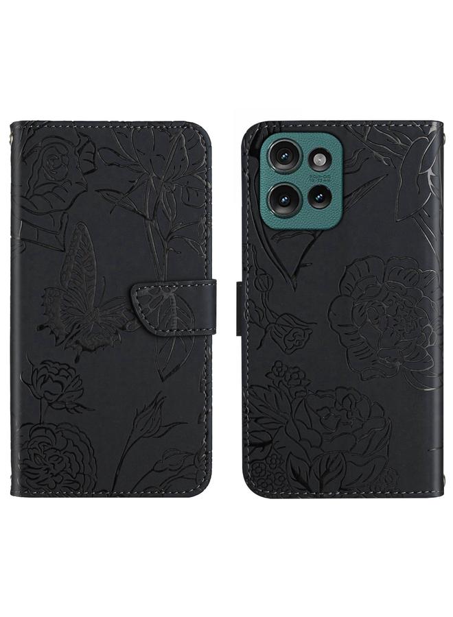 S-TOP Case For Motorola Moto G 5G 2025 HT03 Skin Feel Butterfly Embossed Flip Leather Phone Case - Image 1