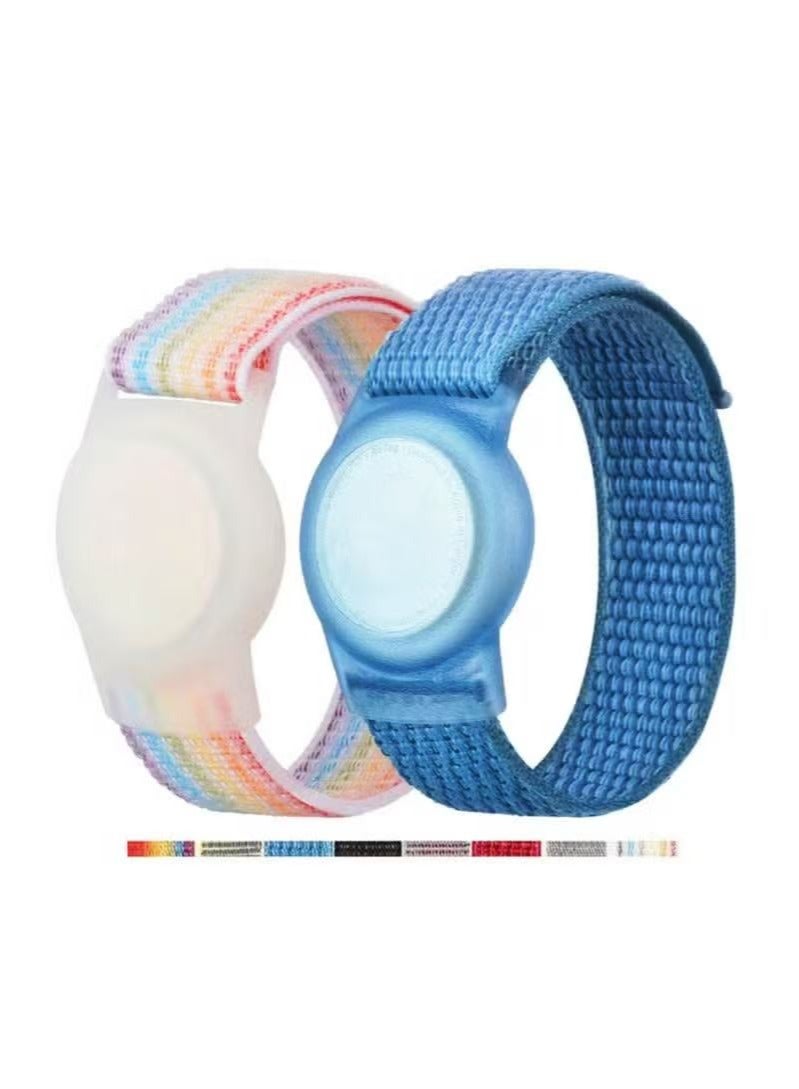 2 Pack AirTag Bracelet for Kids, Apple Air Tag Protective Cover with Nylon Wristband, Anti Lost GPS Trackers Case Cover Elastic Watch Band for Toddlers Girls Boys Elders - Image 1