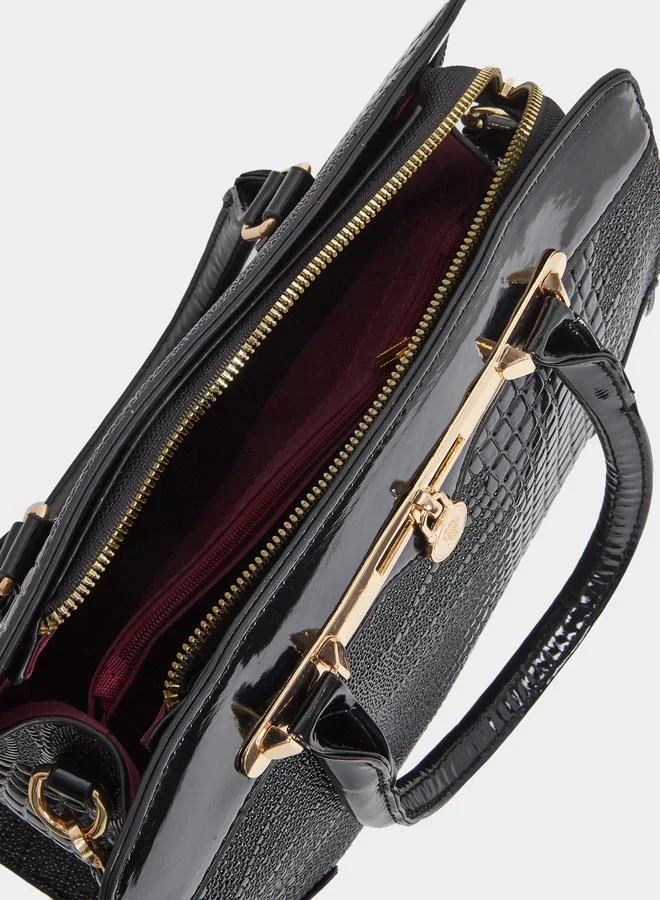 Take Two Take Two Croc Skin Dual Top Handle Handbag