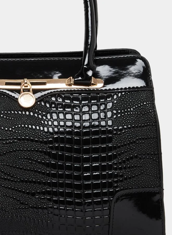 Take Two Take Two Croc Skin Dual Top Handle Handbag