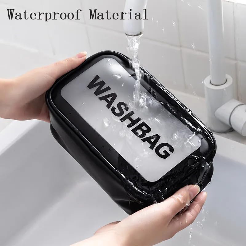 Gritty Wash Bag Pouch for Travel Kit Toiletry Bag Cosmetic Bag Make Up Box for Brushes,Accessories with Handle,Large Capacity Translucent Waterproof Travel Storage Mini Size Pack of 2 (Black) - Image 2