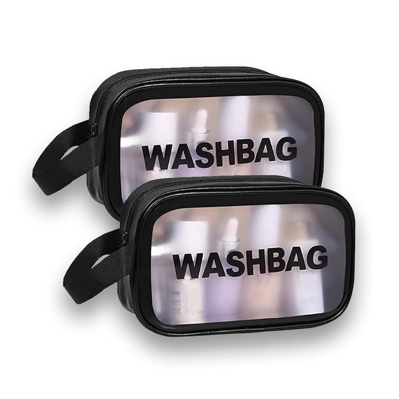 Gritty Wash Bag Pouch for Travel Kit Toiletry Bag Cosmetic Bag Make Up Box for Brushes,Accessories with Handle,Large Capacity Translucent Waterproof Travel Storage Mini Size Pack of 2 (Black) - Image 1