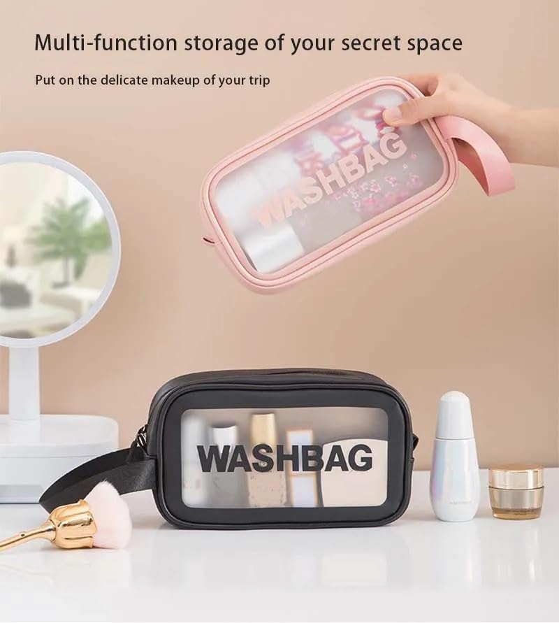 Gritty Wash Bag Pouch for Travel Kit Toiletry Bag Cosmetic Bag Make Up Box for Brushes,Accessories with Handle,Large Capacity Translucent Waterproof Travel Storage Mini Size Pack of 2 (Black) - Image 5