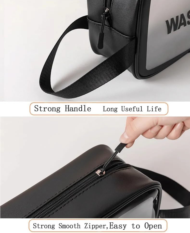 Gritty Wash Bag Pouch for Travel Kit Toiletry Bag Cosmetic Bag Make Up Box for Brushes,Accessories with Handle,Large Capacity Translucent Waterproof Travel Storage Mini Size Pack of 2 (Black) - Image 3