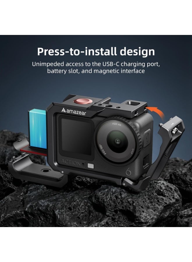 حالة واقية معدنية لملحقات DJI Osmo Action 6، إطار متعدد الوظائف لـ Action6 Pro، غلاف ألومنيوم قوي مع أغطية عدسات سيليكون ناعمة، أسود - Image 4