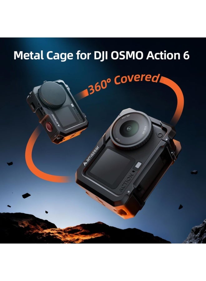 حالة واقية معدنية لملحقات DJI Osmo Action 6، إطار متعدد الوظائف لـ Action6 Pro، غلاف ألومنيوم قوي مع أغطية عدسات سيليكون ناعمة، أسود - Image 2