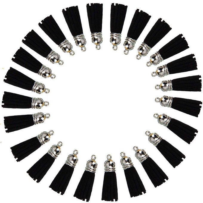 KEYCHAIN TASSELS LEATHER TASSEL PENDANTS WITH SILVER WHITE CAPSTASSEL CHARM FOR JEWELRY MAKING KEYCHAIN BRACELETS RING CRAFTS 30PCS112 INCHBLUE BLACK