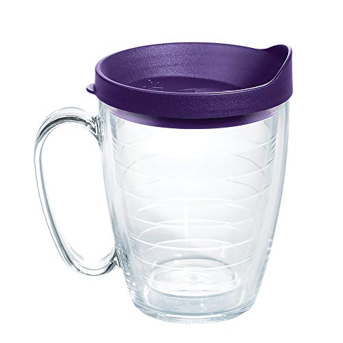 Tervis Clear & Colorful Lidded Made in USA Double Walled Insulated Tumbler Travel Cup Keeps Drinks Cold & Hot, 16oz Mug, Royal Purple Lid - Image 1