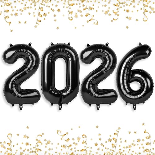 Villorem 2026 Balloons Black 2026 Balloon Numbers 16 Inch Happy New Year Foil Balloons 2026 for New Year Eve Party Supplies Birthday Graduation Anniversary Decorations - Image 1