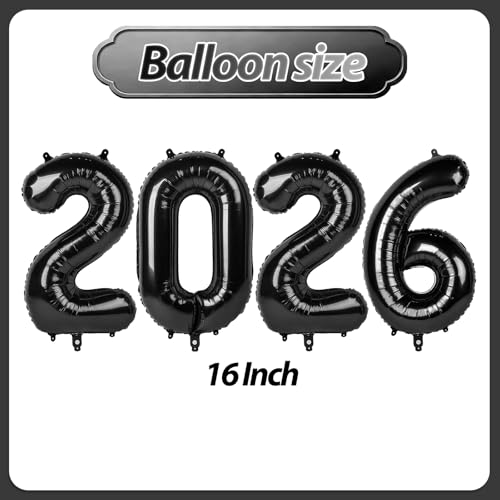 Villorem 2026 Balloons Black 2026 Balloon Numbers 16 Inch Happy New Year Foil Balloons 2026 for New Year Eve Party Supplies Birthday Graduation Anniversary Decorations - Image 5