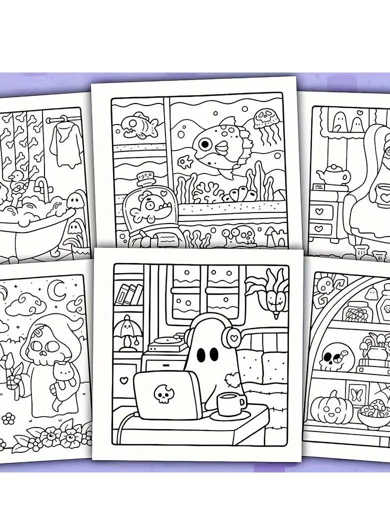 Coloring Book for Adults & Teens – Spooky Cute Ghost Edition with Whimsical & Cozy Halloween-Themed Illustrations | Funny & Adorable Ghost Characters for Relaxation, Creative Expression & Holiday Fun | Thick High-Quality Paper | Perfect Gift for Halloween, Thanksgiving, Birthdays & Special Occasions - Image 2