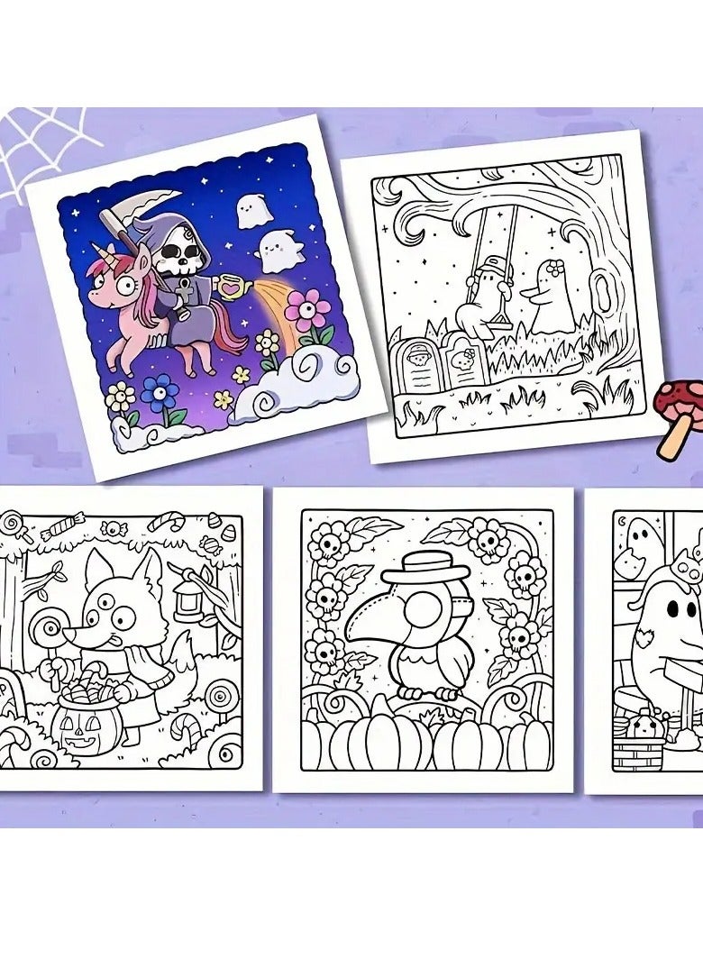 Coloring Book for Adults & Teens – Spooky Cute Ghost Edition with Whimsical & Cozy Halloween-Themed Illustrations | Funny & Adorable Ghost Characters for Relaxation, Creative Expression & Holiday Fun | Thick High-Quality Paper | Perfect Gift for Halloween, Thanksgiving, Birthdays & Special Occasions - Image 4