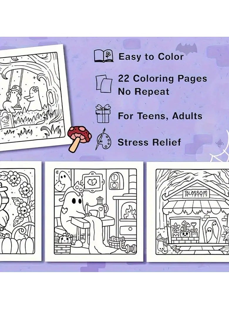 Coloring Book for Adults & Teens – Spooky Cute Ghost Edition with Whimsical & Cozy Halloween-Themed Illustrations | Funny & Adorable Ghost Characters for Relaxation, Creative Expression & Holiday Fun | Thick High-Quality Paper | Perfect Gift for Halloween, Thanksgiving, Birthdays & Special Occasions - Image 5