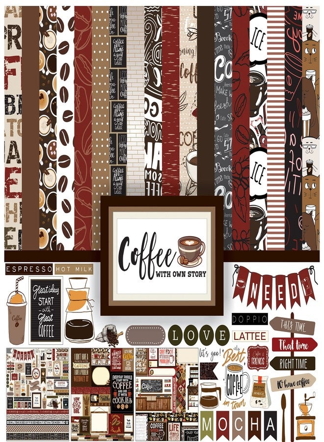 Inkdotpot Coffee Theme Collection Double-Sided Scrapbook Paper Kit Cardstock 12"x12" Card Making Paper Pack with Sticker Sheet - 16 Pages - Brown & Black - Image 1
