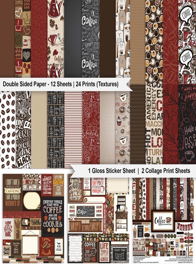 Inkdotpot Coffee Theme Collection Double-Sided Scrapbook Paper Kit Cardstock 12"x12" Card Making Paper Pack with Sticker Sheet - 16 Pages - Brown & Black - Image 2