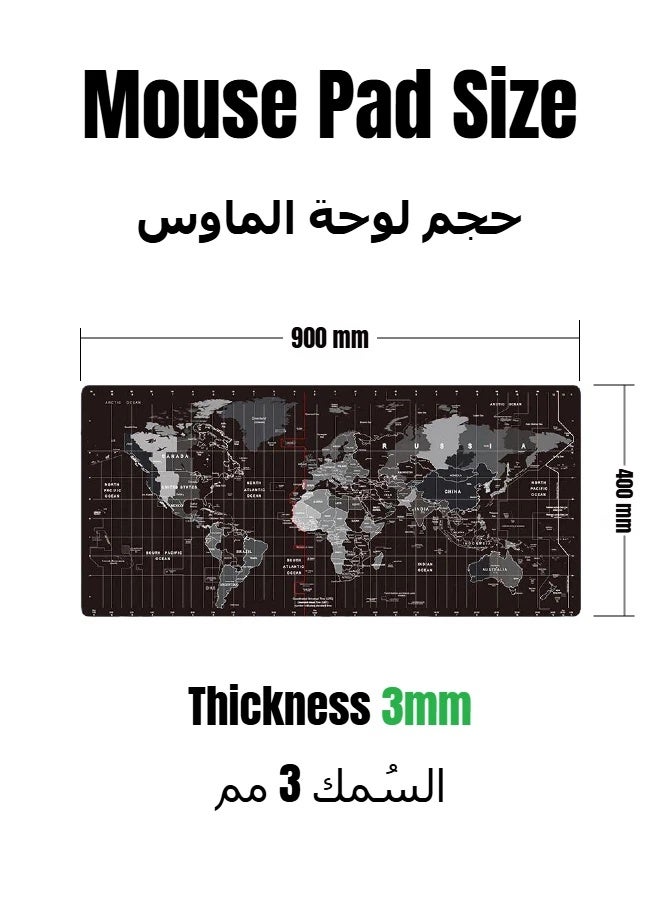 World Map Large Gaming Mouse Pad 900×400mm, Non-Slip Rubber Base With Stitched Edges, Desk Keyboard Mat - Image 2