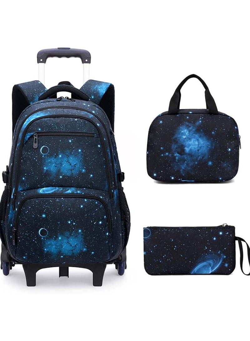 هويتك حقيبة ظهر بعجلات بست عجلات، طقم من 3 قطع، أسود وأزرق - Image 1