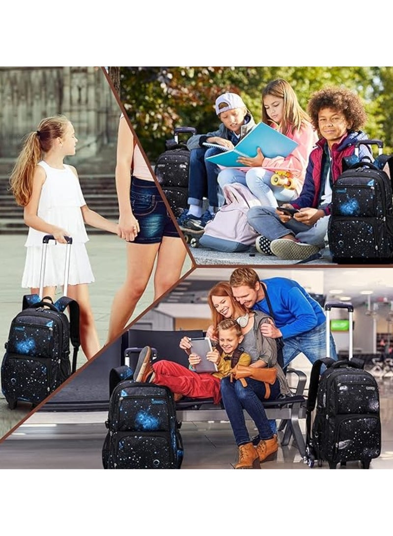 هويتك حقيبة ظهر بعجلات بست عجلات، طقم من 3 قطع، أسود وأزرق - Image 2