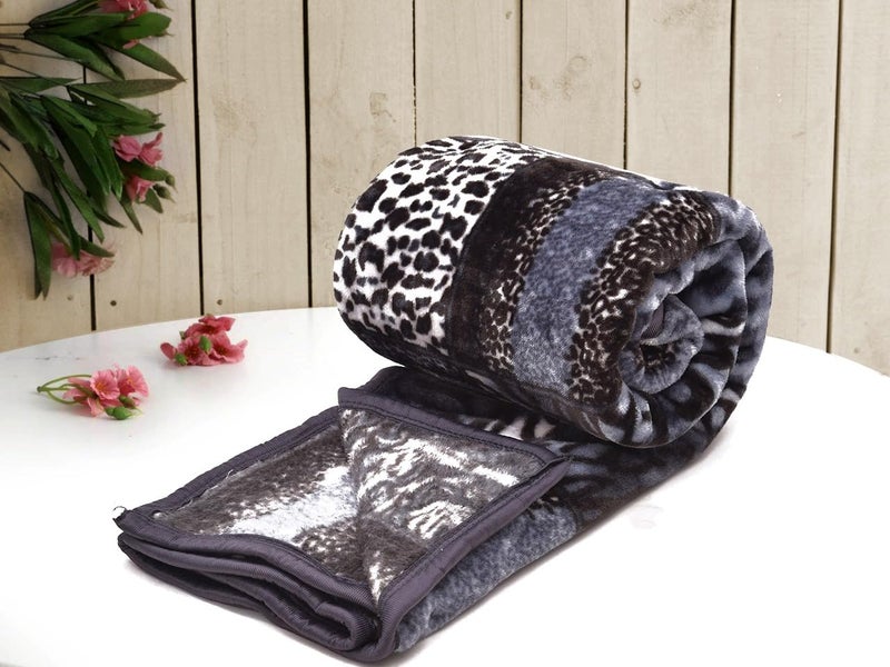 RRC Super Soft Tiger Printed Double Bed Mink Blanket with Satin Border Size 228 X 228 Cm and 1800 Grams,Pack of 1 Ideal for Light to Medium Winter, AC Use, Travel Blanket & Camping - Image 1