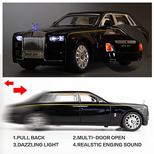 PLUSPOINT 1:32 Scale Rolls Royac Phantom Car Pull Back Vehicles Diecast Exclusive Zinc Alloy Metal Toy Model Car with Openable Door and Sound Light Gifts Toys for Kids Toddlers - Image 2