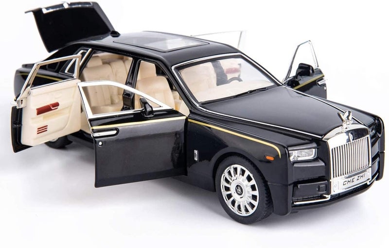 PLUSPOINT 1:32 Scale Rolls Royac Phantom Car Pull Back Vehicles Diecast Exclusive Zinc Alloy Metal Toy Model Car with Openable Door and Sound Light Gifts Toys for Kids Toddlers - Image 1